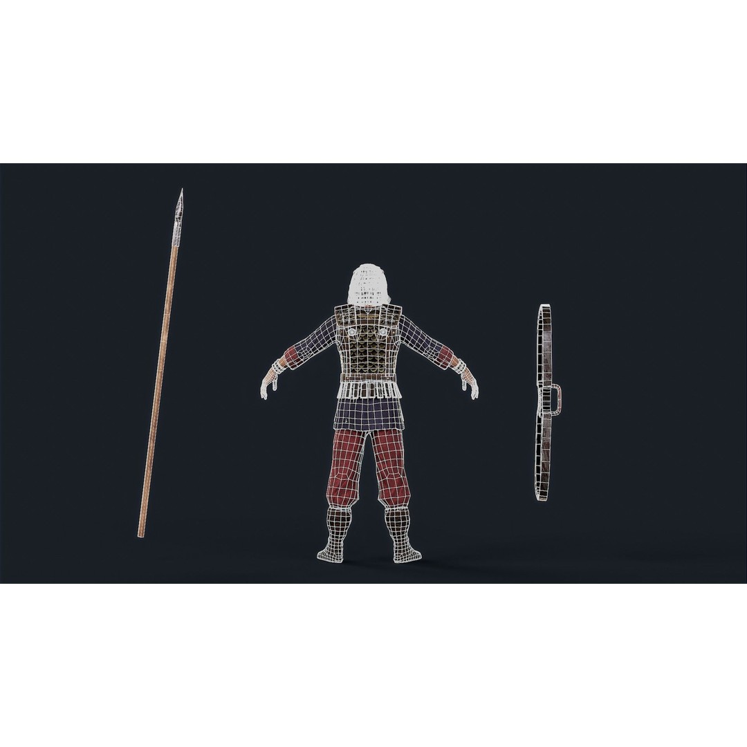 Persian Warrior 3D Model – Low Poly Game Asset, Rigged, PBR Textures - View 13