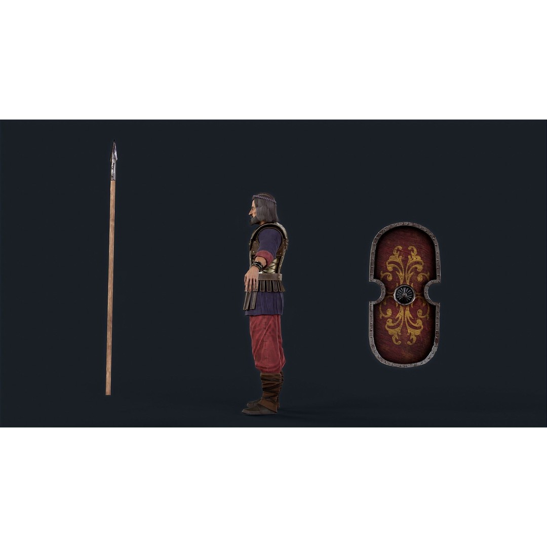 Persian Warrior 3D Model – Low Poly Game Asset, Rigged, PBR Textures - View 7