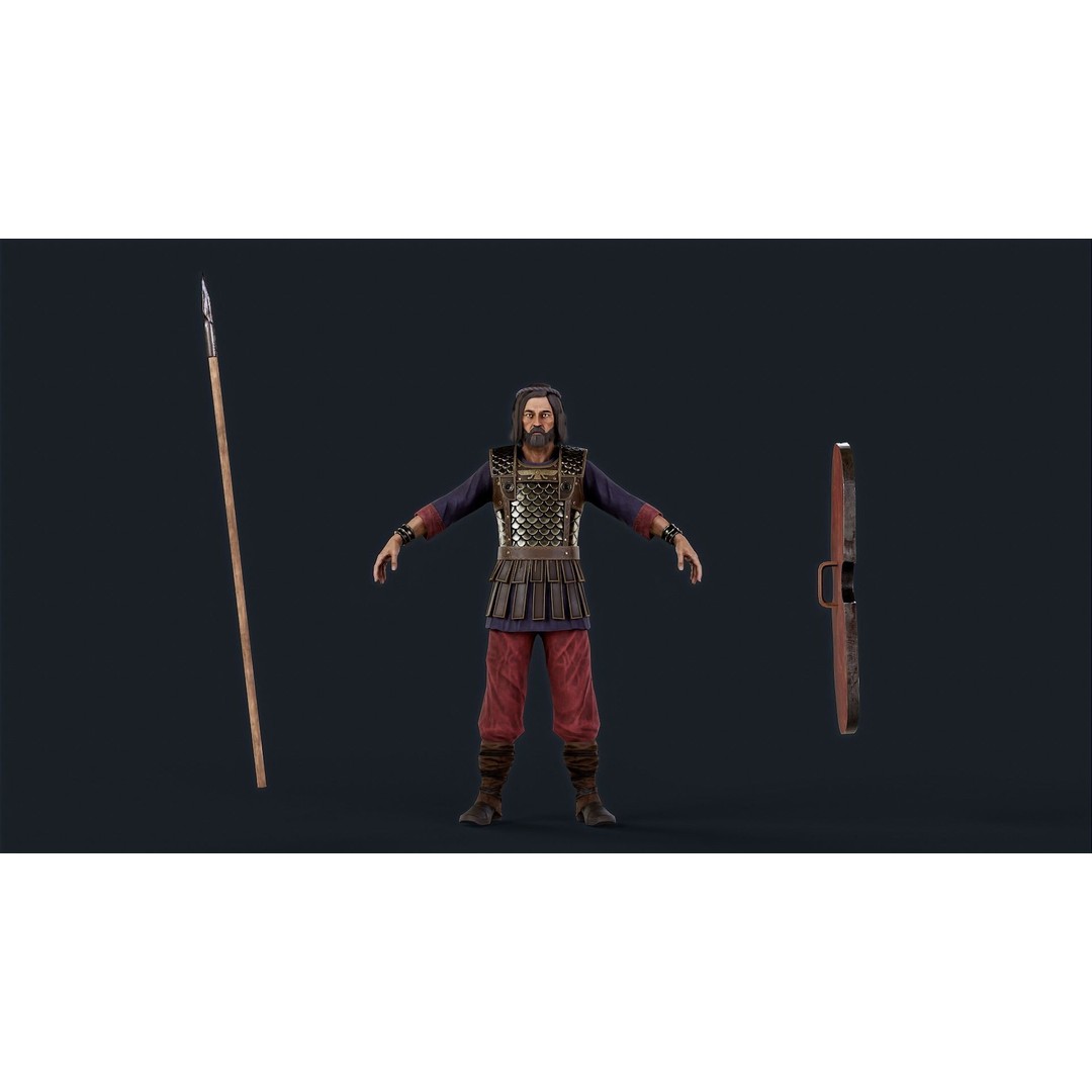 Persian Warrior 3D Model – Low Poly Game Asset, Rigged, PBR Textures - View 8