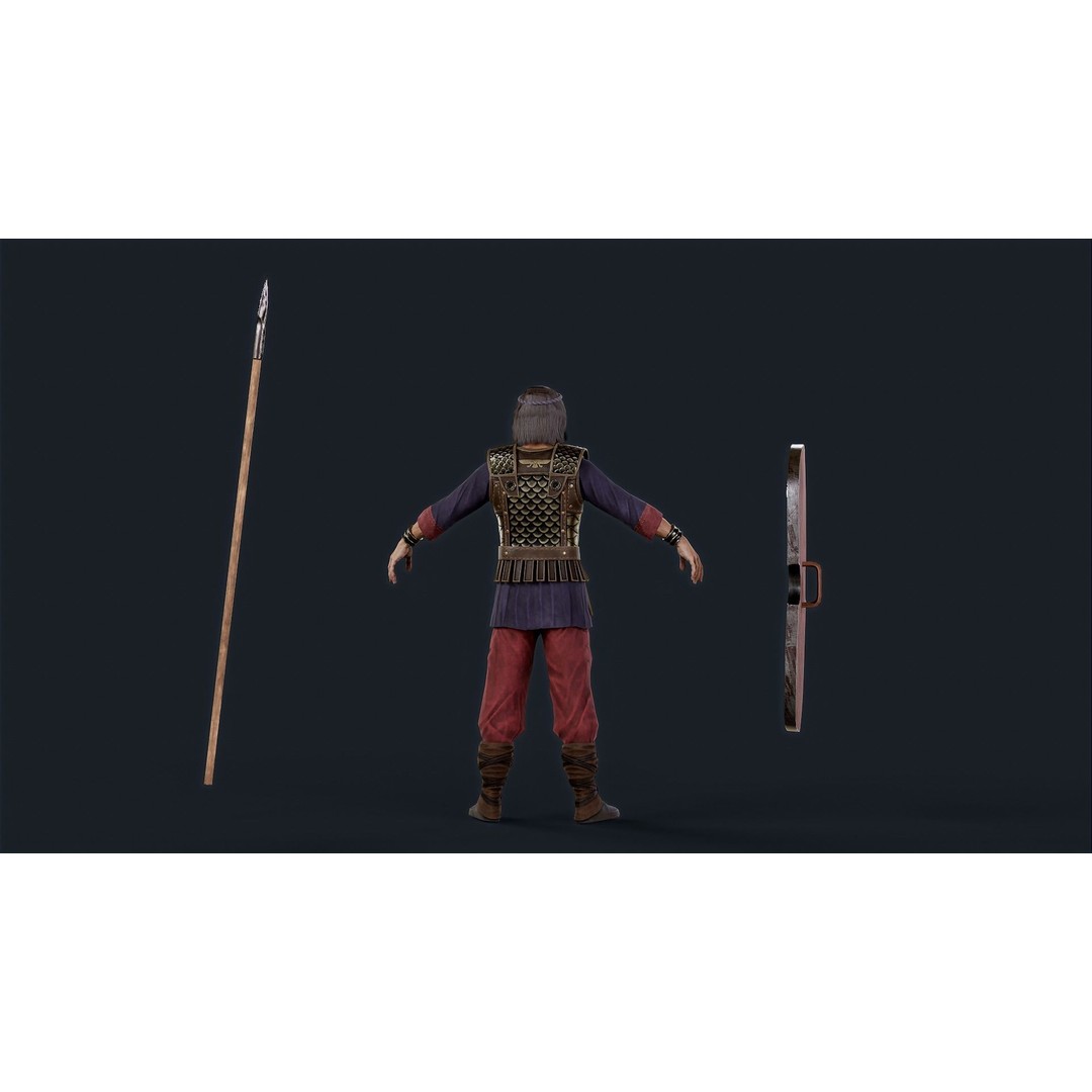 Persian Warrior 3D Model – Low Poly Game Asset, Rigged, PBR Textures - View 9