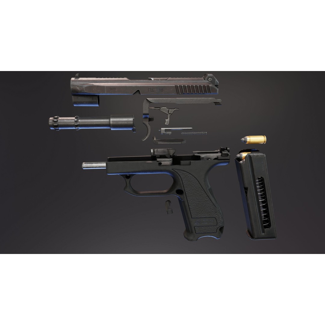 GSh 18 Pistol 3D Model – Low Poly Rigged Game Asset, FBX - View 9
