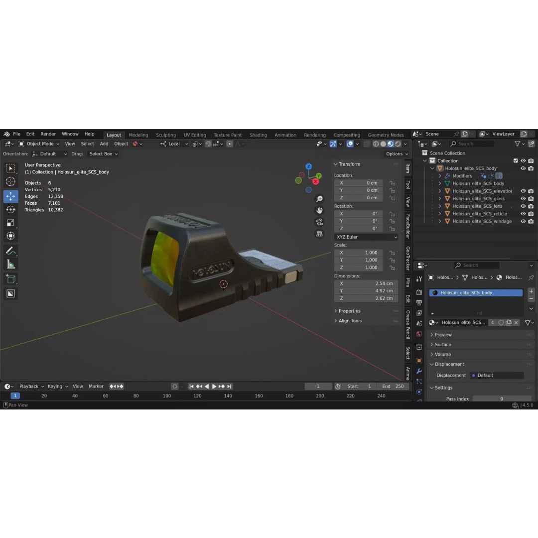Holosun ELITE SCS 3D Model – Low Poly Game Ready Red Dot Sight - View 22