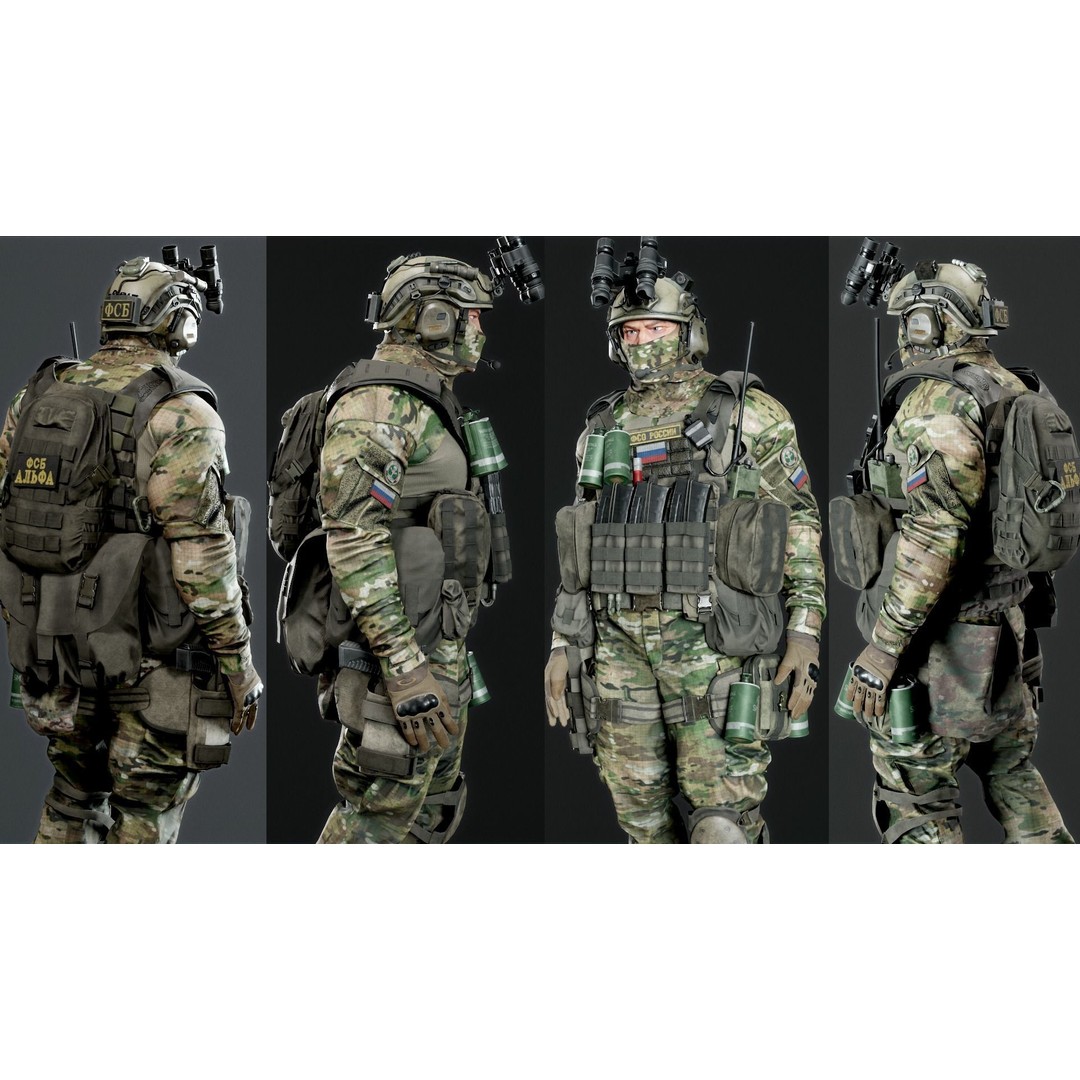 Modular Russian Soldier 3D Model – Low Poly Game Asset, FBX - View 3