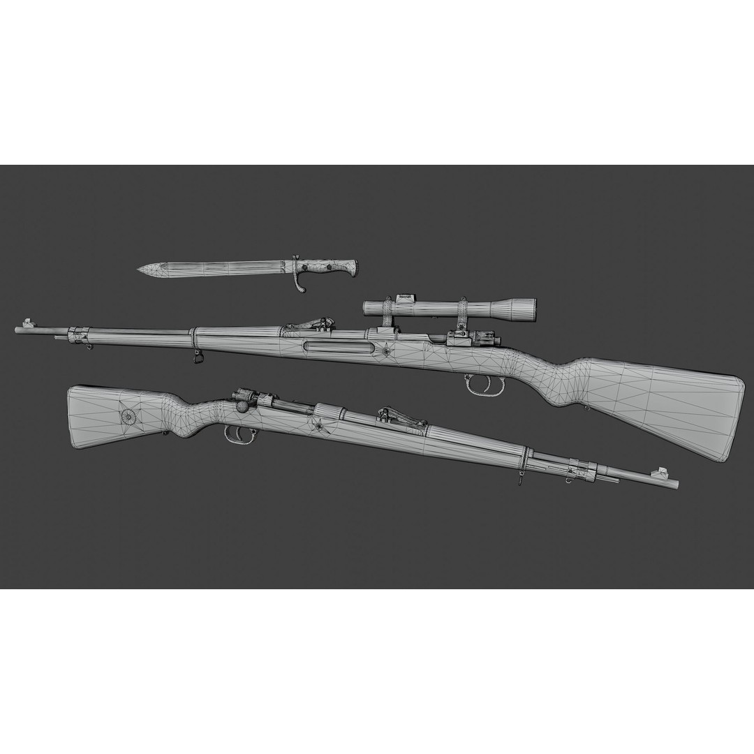 Gewehr 98 3D Model – Low Poly Bolt-Action Rifle, FBX