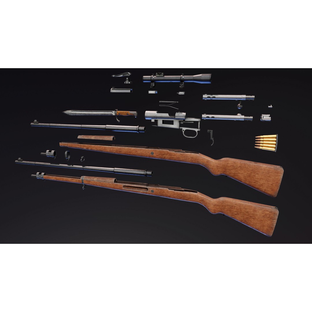 Gewehr 98 3D Model – Low Poly Bolt-Action Rifle, FBX - View 11