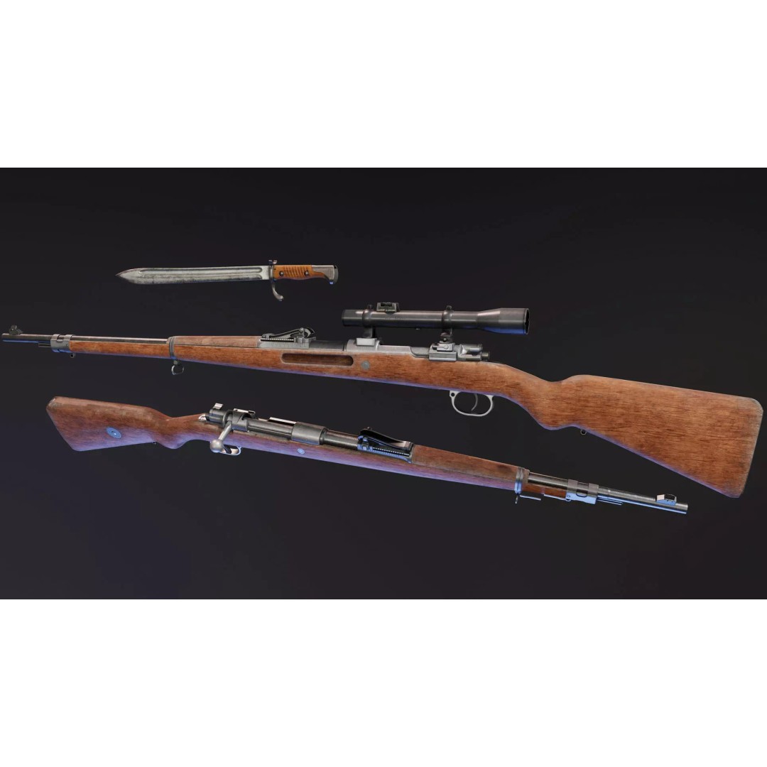 Gewehr 98 3D Model – Low Poly Bolt-Action Rifle, FBX - View 2