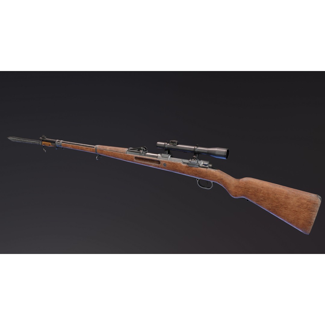 Gewehr 98 3D Model – Low Poly Bolt-Action Rifle, FBX - View 3