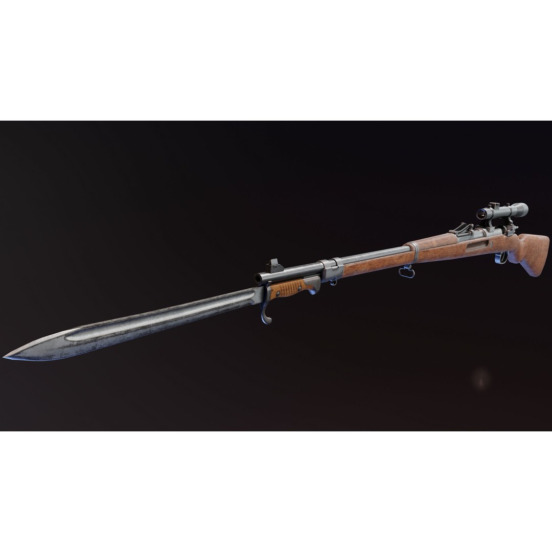 Gewehr 98 3D Model – Low Poly Bolt-Action Rifle, FBX - View 4