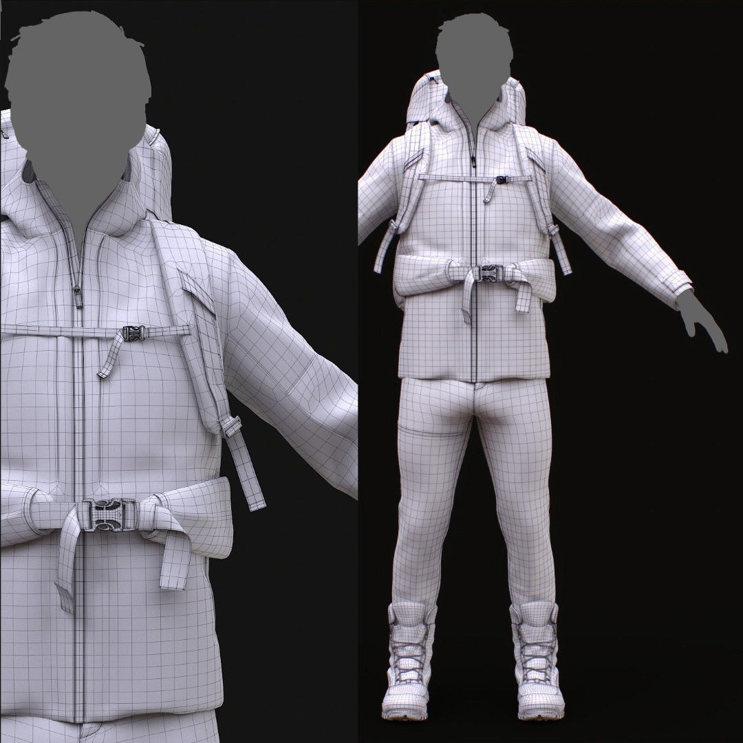 Male Hiking Outfit 3D Model – Low Poly Rigged Character, FBX, Blender