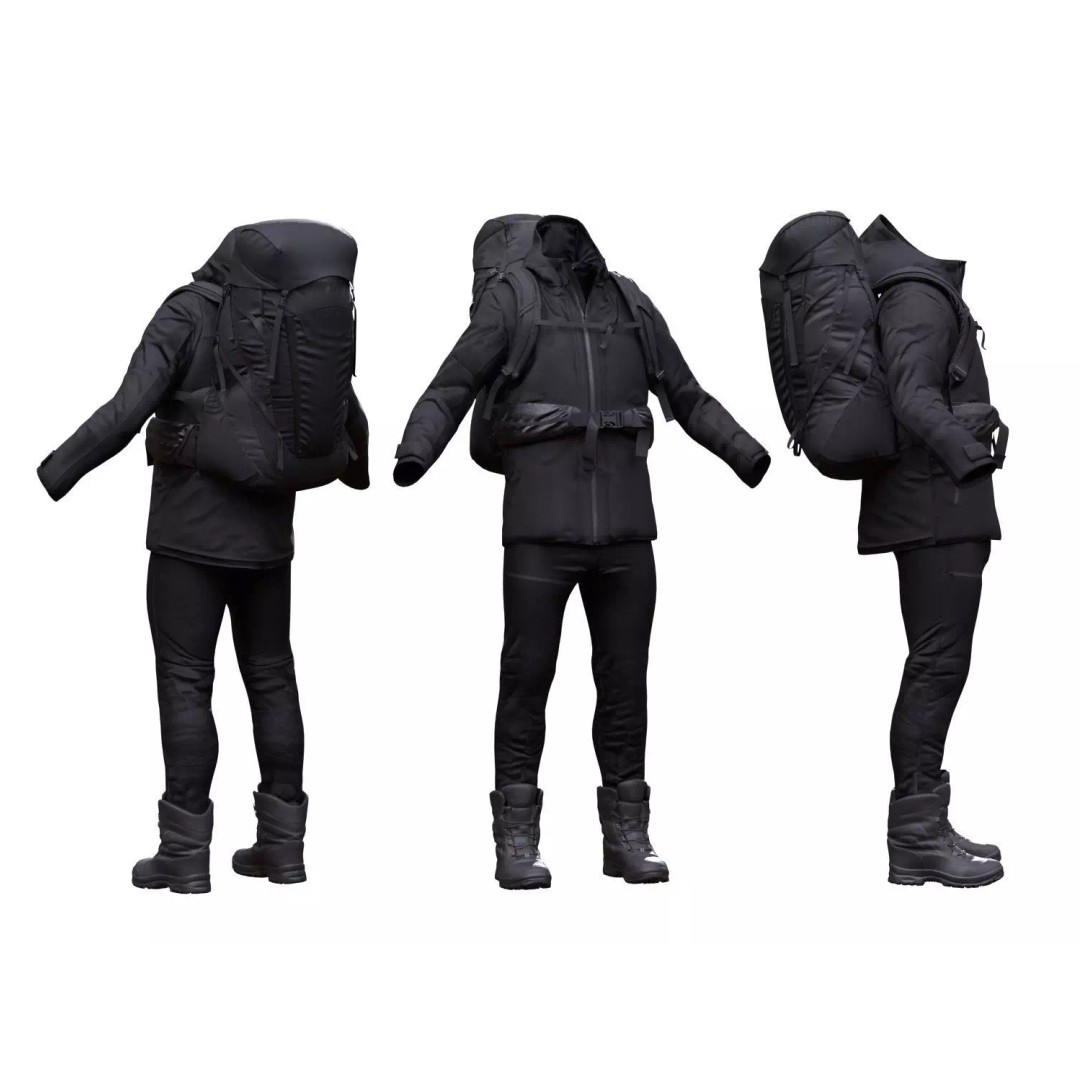 Male Hiking Outfit 3D Model – Low Poly Rigged Character, FBX, Blender - View 2