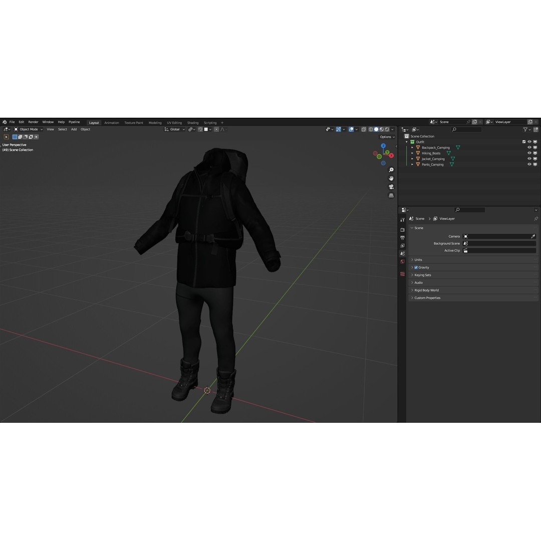 Male Hiking Outfit 3D Model – Low Poly Rigged Character, FBX, Blender - View 4