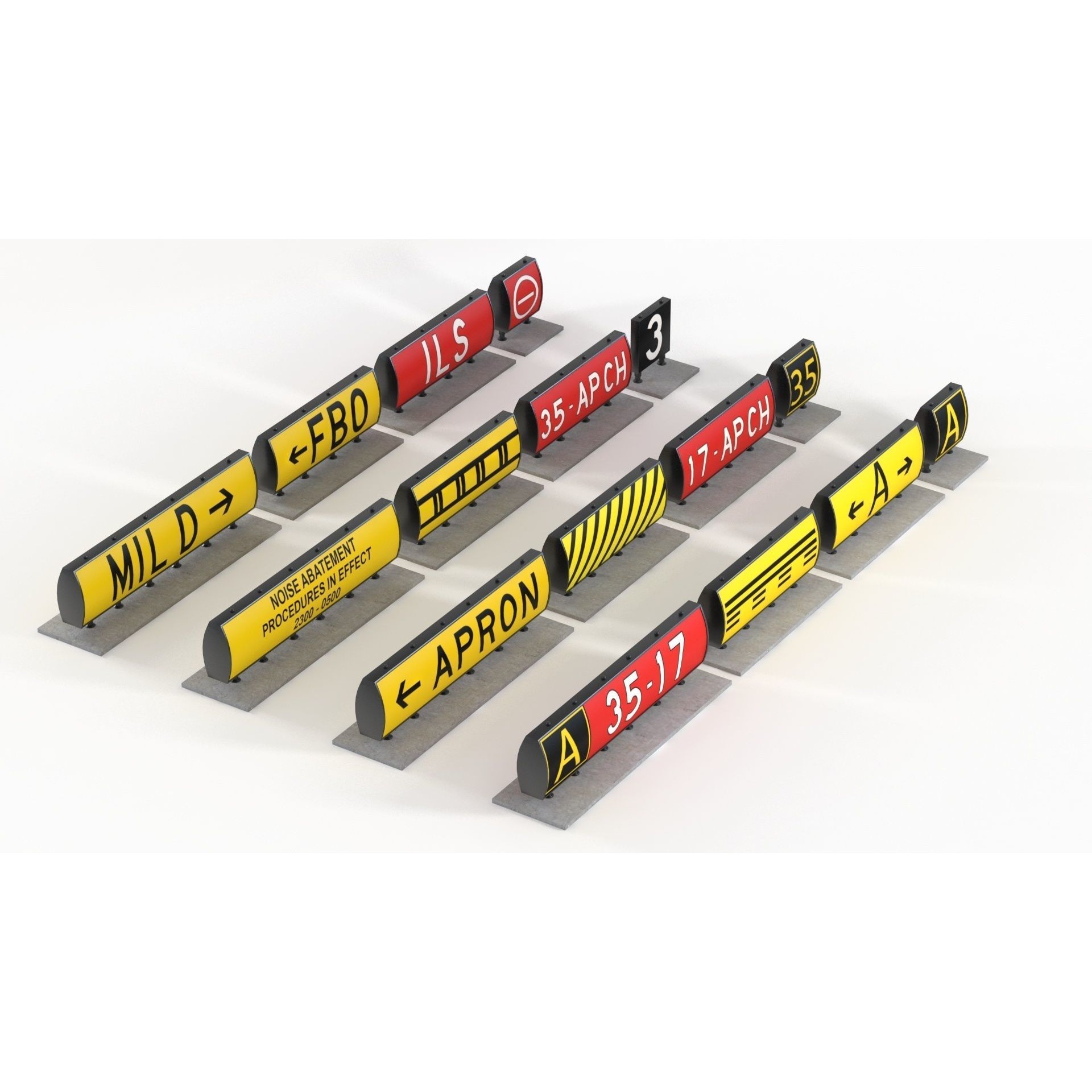 Airport Guidance Signs Pack - Low-Poly Game-Ready 3D Model - View 3