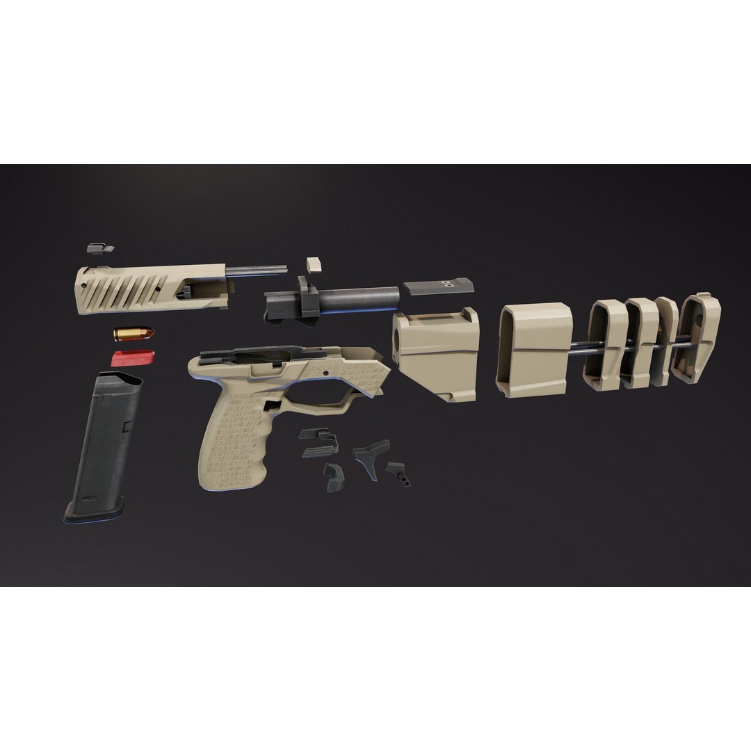 Maxim 9 Suppressed Pistol 3D Model – Low Poly Rigged Game Asset, FBX - View 9