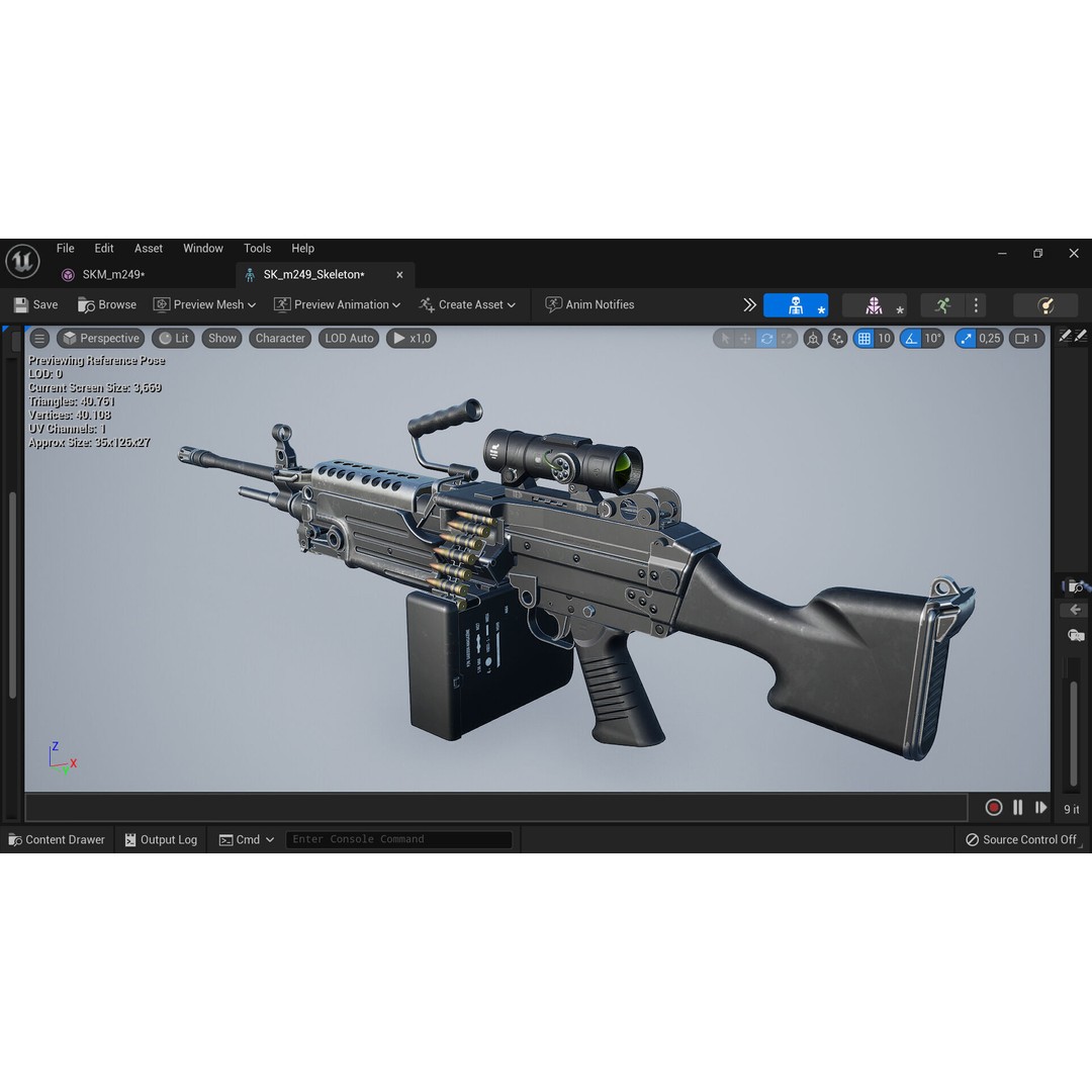 M249 Light Machine Gun 3D Model – Low Poly Game Asset, FBX - View 10