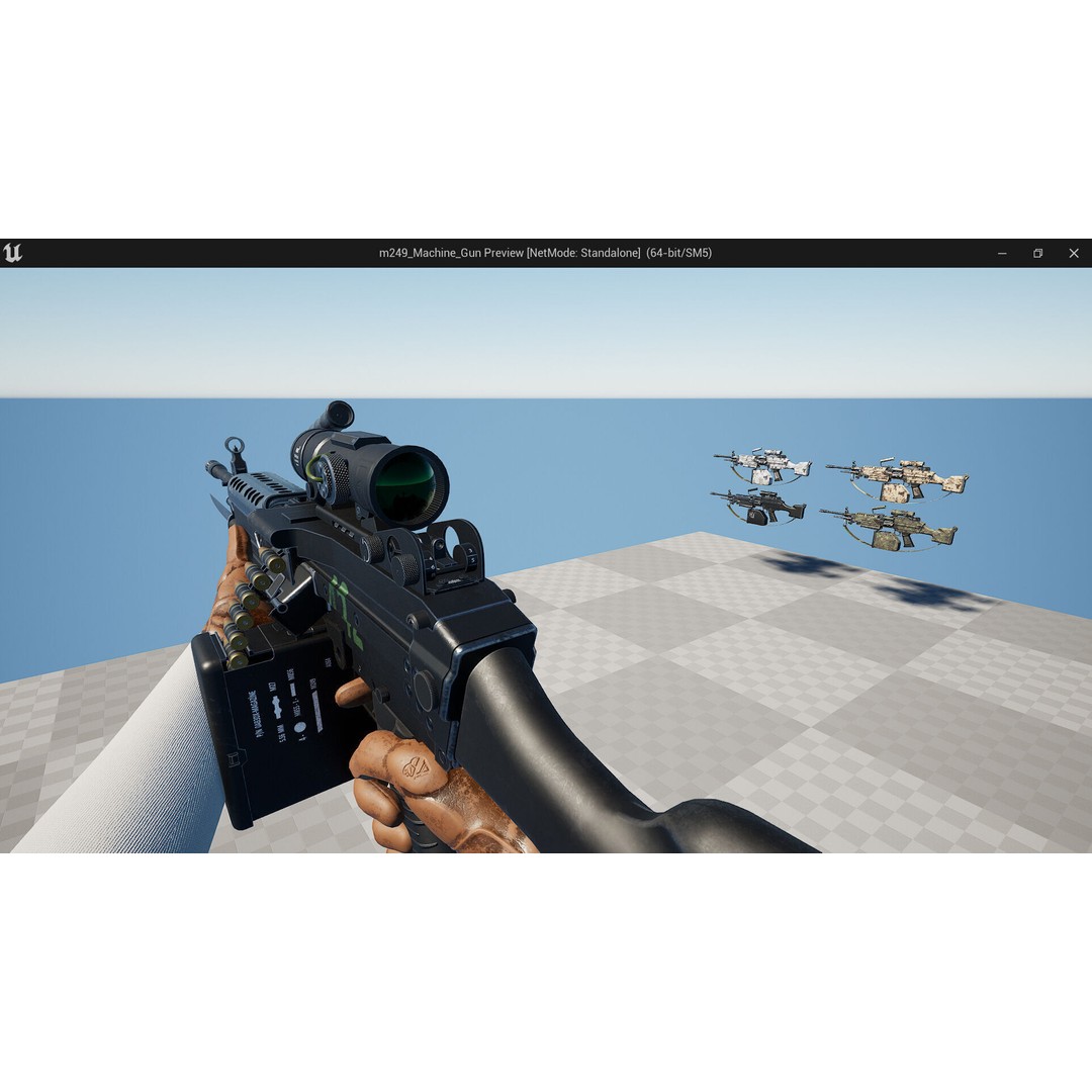 M249 Light Machine Gun 3D Model – Low Poly Game Asset, FBX - View 13