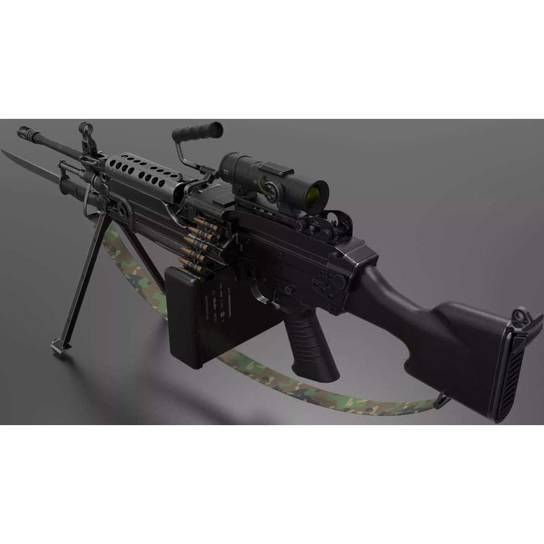 M249 Light Machine Gun 3D Model – Low Poly Game Asset, FBX - View 2