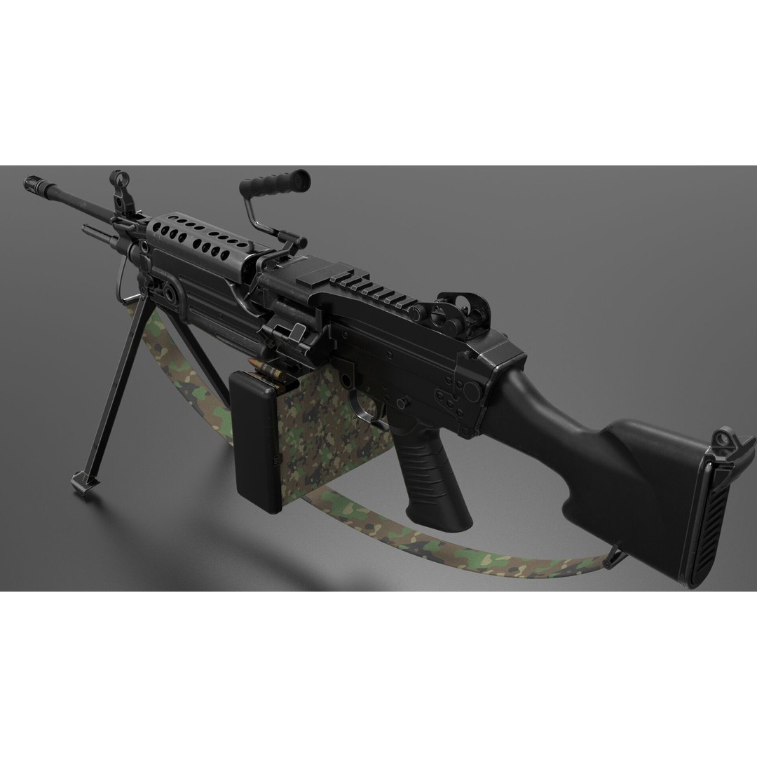 M249 Light Machine Gun 3D Model – Low Poly Game Asset, FBX - View 4