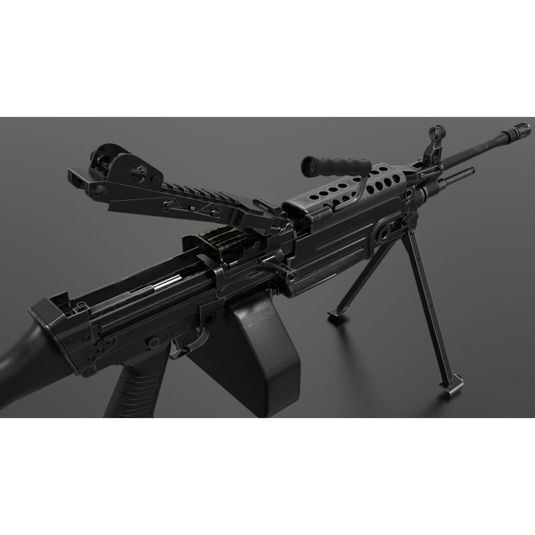 M249 Light Machine Gun 3D Model – Low Poly Game Asset, FBX - View 5