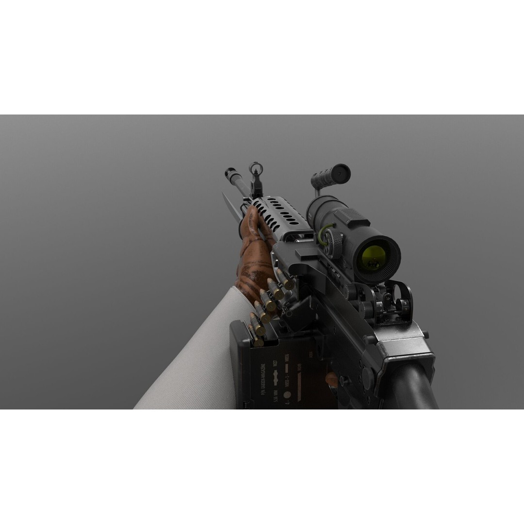 M249 Light Machine Gun 3D Model – Low Poly Game Asset, FBX - View 6