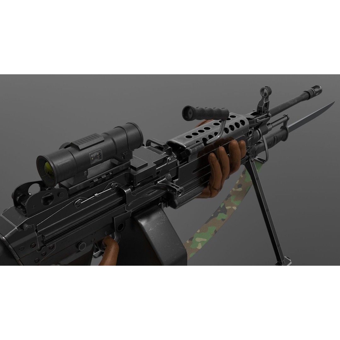 M249 Light Machine Gun 3D Model – Low Poly Game Asset, FBX - View 7