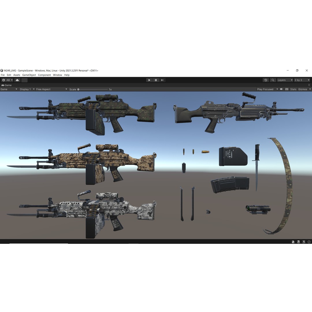 M249 Light Machine Gun 3D Model – Low Poly Game Asset, FBX - View 9