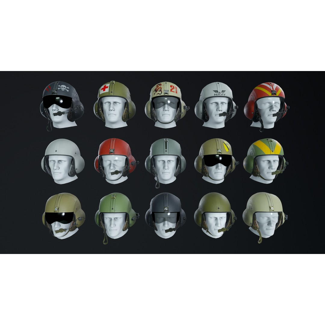 Gentex SPH4 Flight Helmet 3D Model – Low Poly Game Asset, PBR Textures