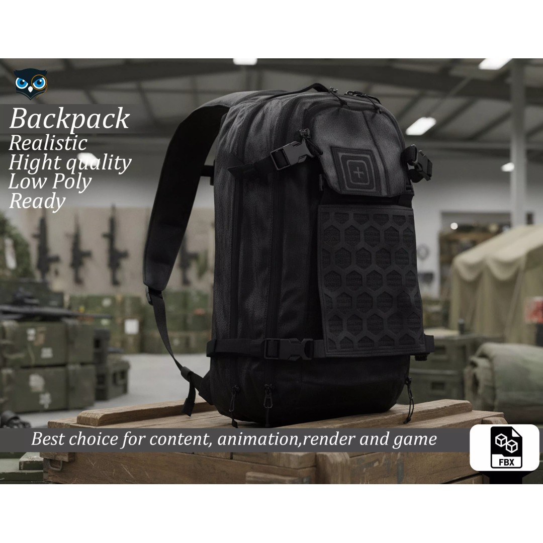 Tactical Backpack 3D Model – Low Poly Game-Ready Asset, FBX - View 2