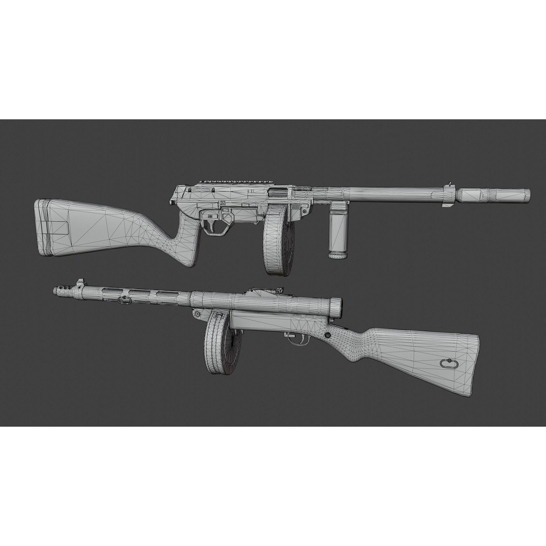 Suomi KP31 3D Model – Low Poly Rigged Finnish Submachine Gun, FBX