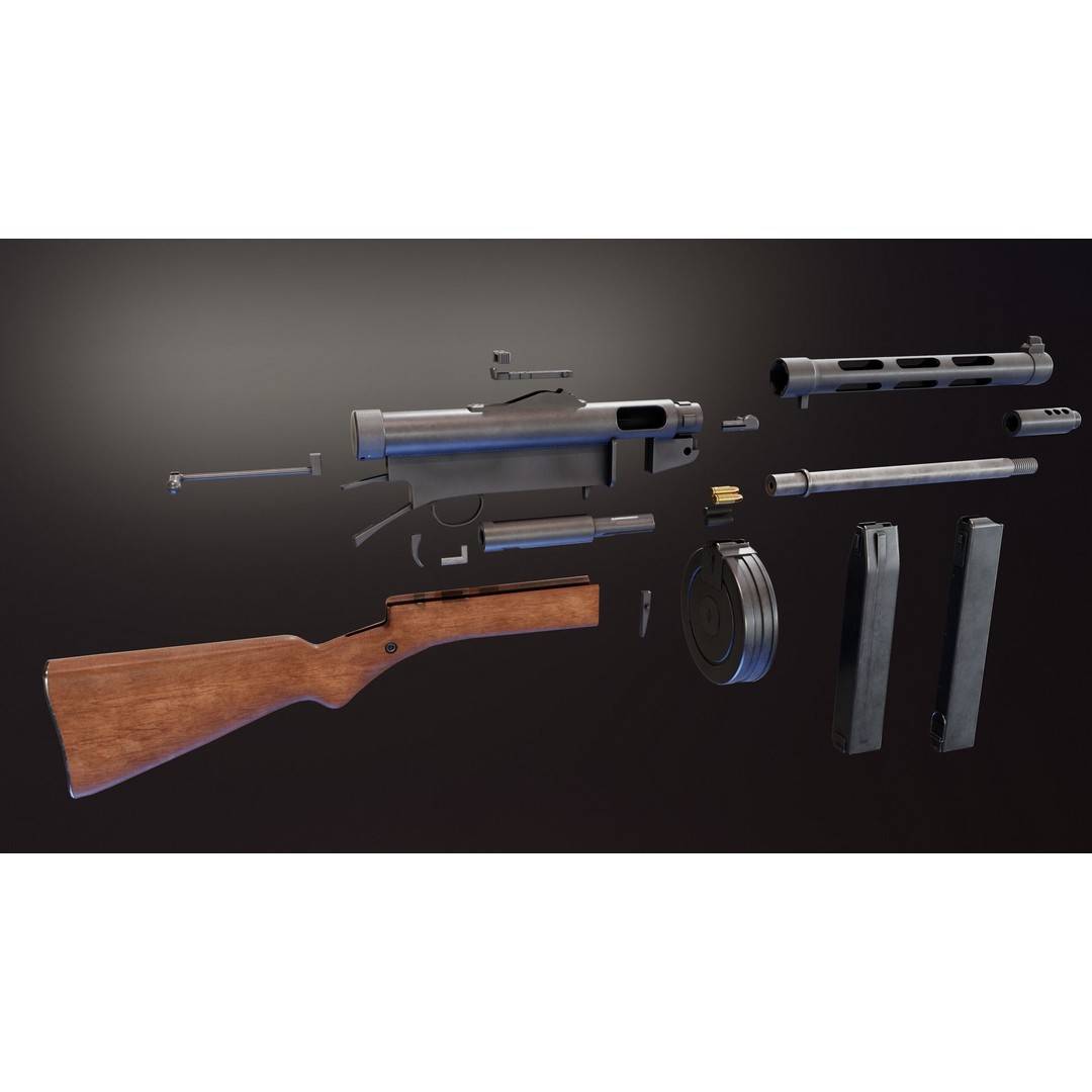 Suomi KP31 3D Model – Low Poly Rigged Finnish Submachine Gun, FBX - View 11
