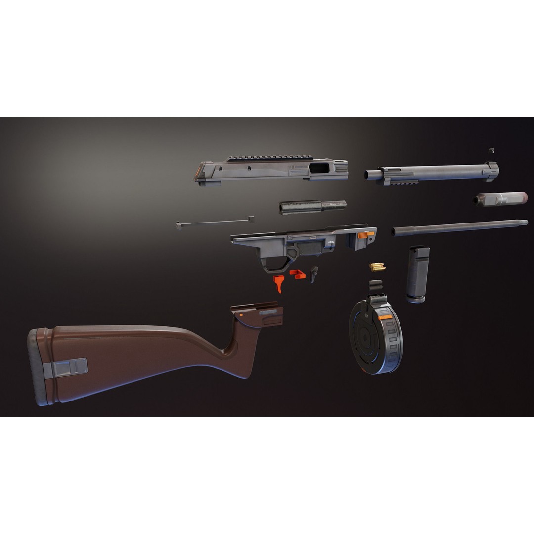 Suomi KP31 3D Model – Low Poly Rigged Finnish Submachine Gun, FBX - View 12
