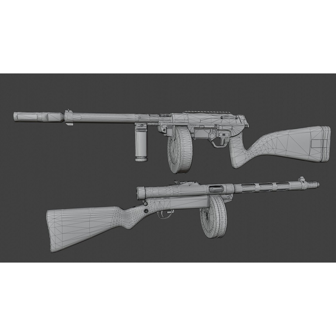 Suomi KP31 3D Model – Low Poly Rigged Finnish Submachine Gun, FBX - View 13