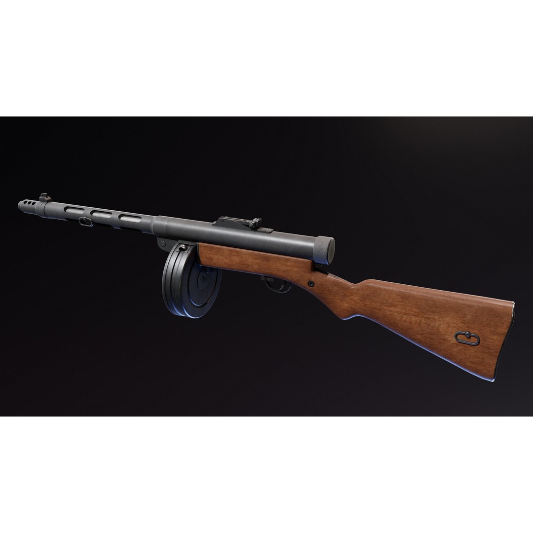Suomi KP31 3D Model – Low Poly Rigged Finnish Submachine Gun, FBX - View 3