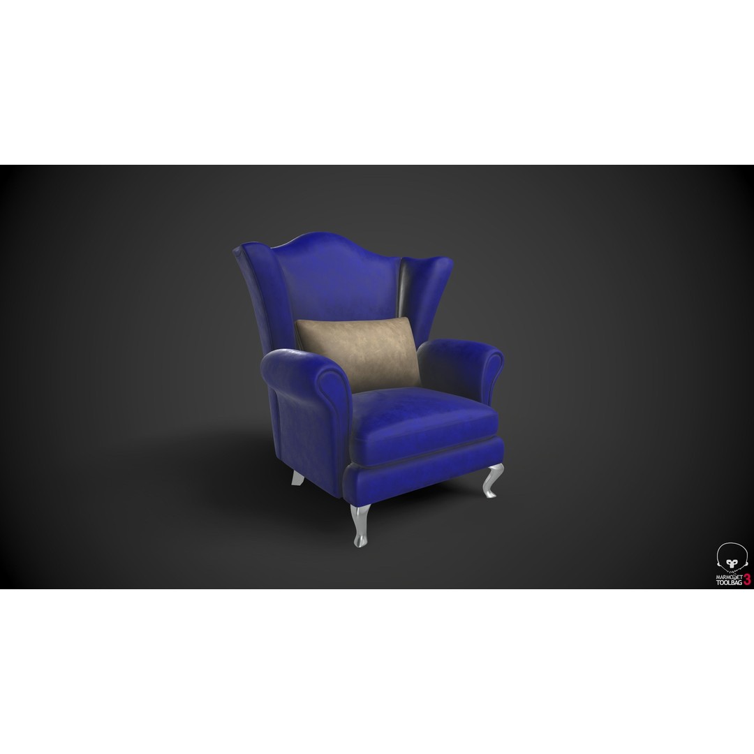 Wingback Chair 3D Model – Low Poly Armchair with PBR Textures, FBX - View 3
