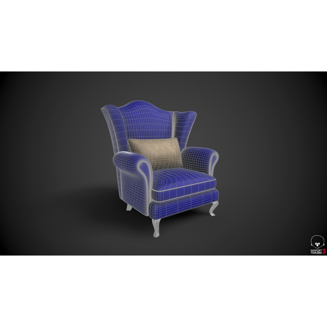 Wingback Chair 3D Model – Low Poly Armchair with PBR Textures, FBX - View 4