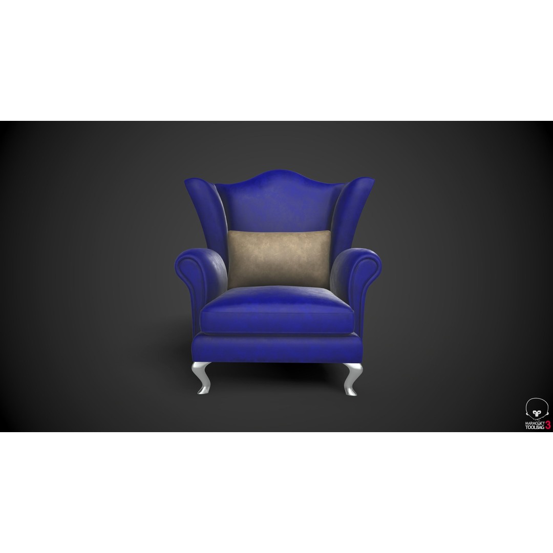 Wingback Chair 3D Model – Low Poly Armchair with PBR Textures, FBX - View 5