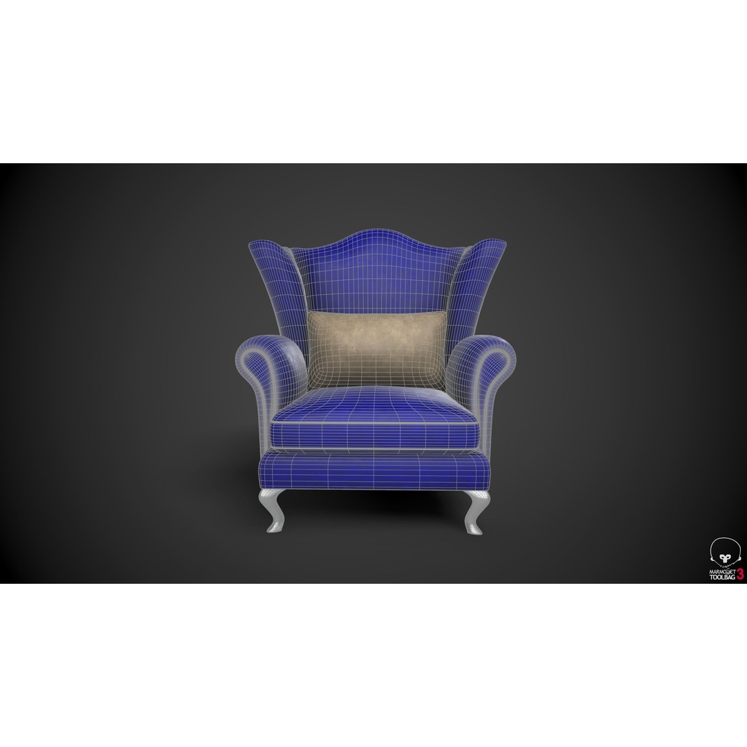 Wingback Chair 3D Model – Low Poly Armchair with PBR Textures, FBX - View 6