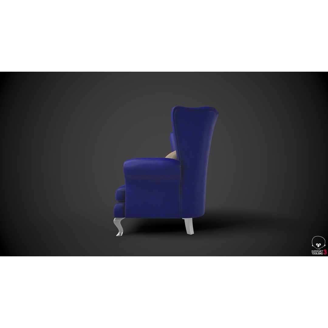 Wingback Chair 3D Model – Low Poly Armchair with PBR Textures, FBX - View 7