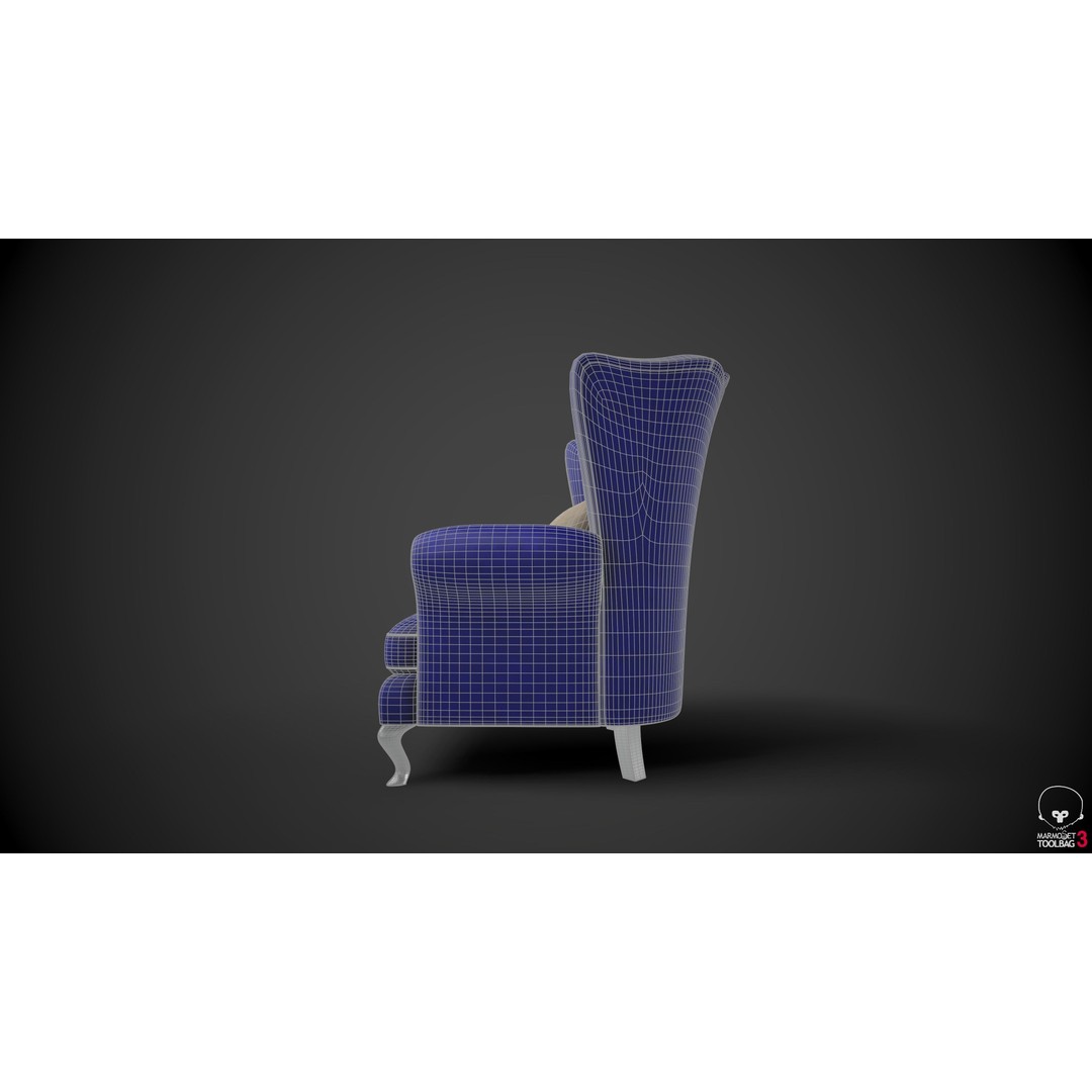 Wingback Chair 3D Model – Low Poly Armchair with PBR Textures, FBX - View 8