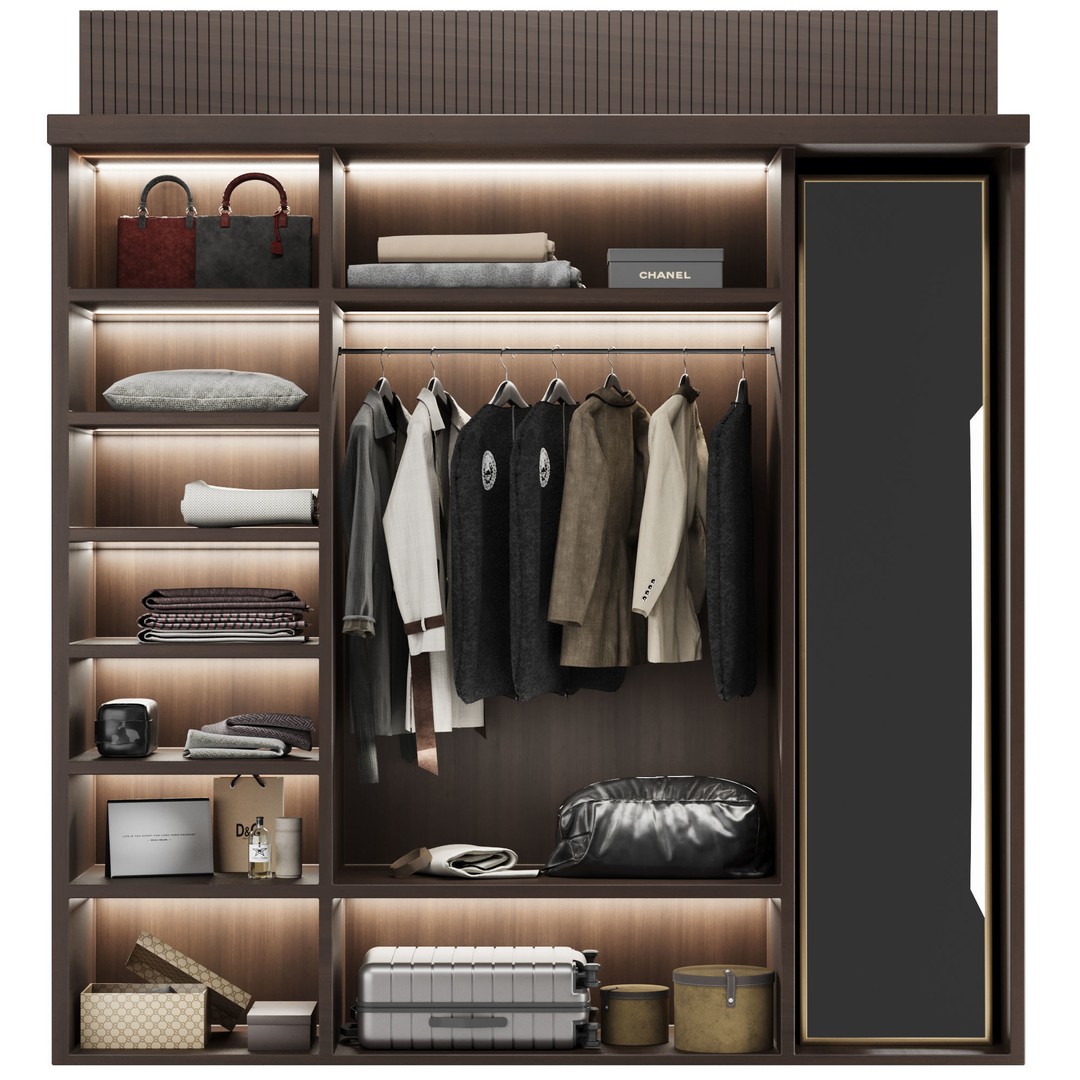 Wardrobe 3D Model – High Poly Bedroom Furniture, FBX, OBJ - View 3