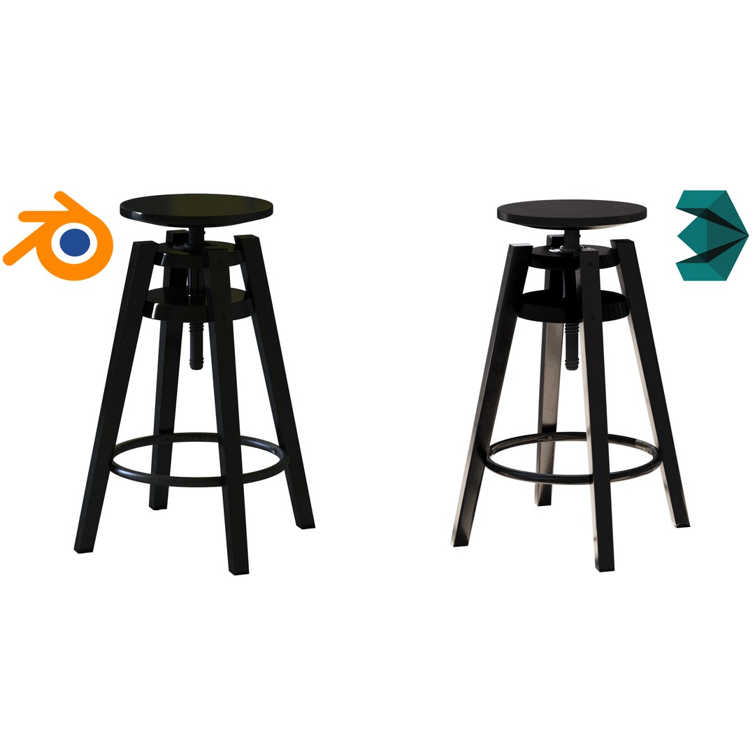 Black Bar Stool 3D Model – Modern Furniture, PBR Textures, FBX, OBJ - View 14