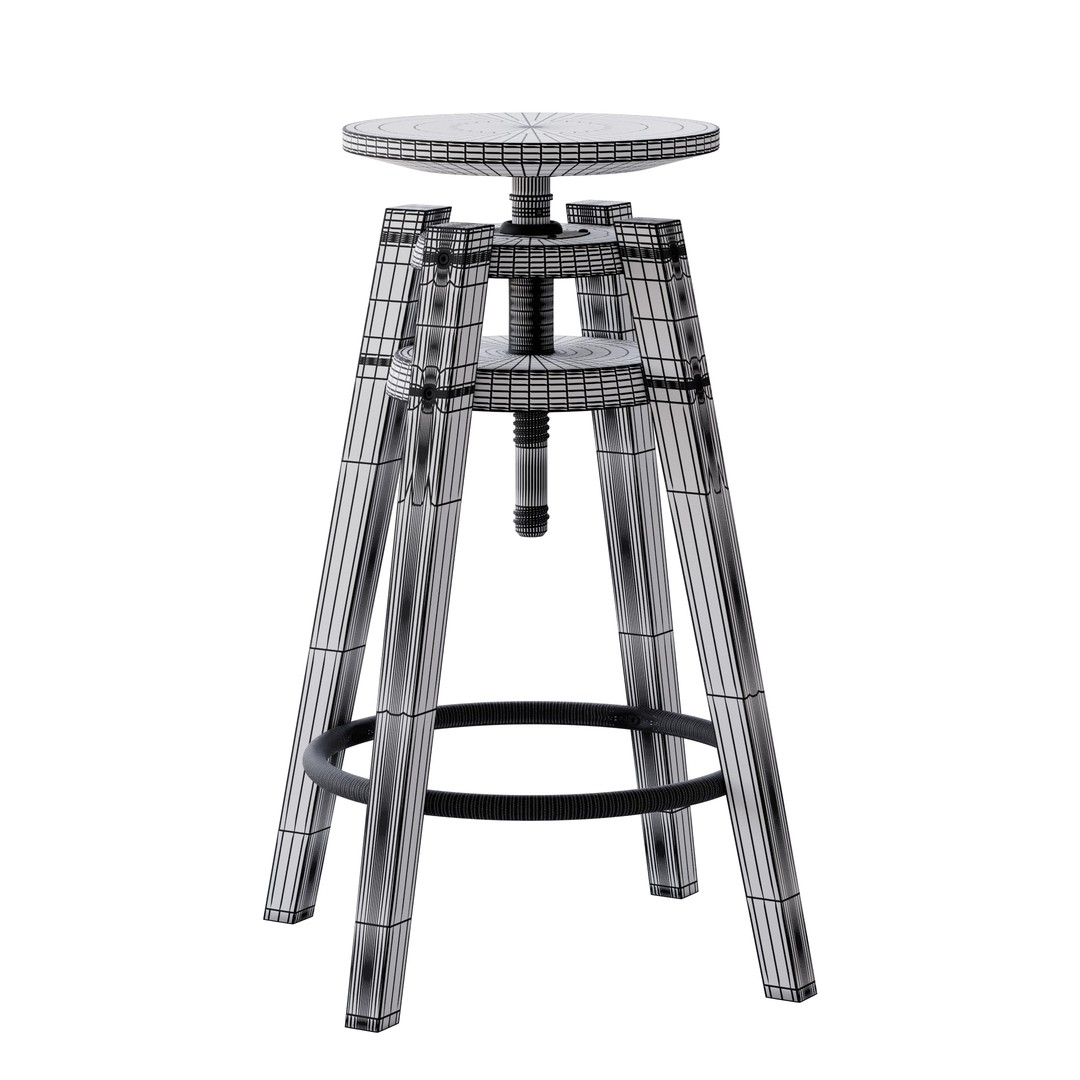 Black Bar Stool 3D Model – Modern Furniture, PBR Textures, FBX, OBJ - View 16