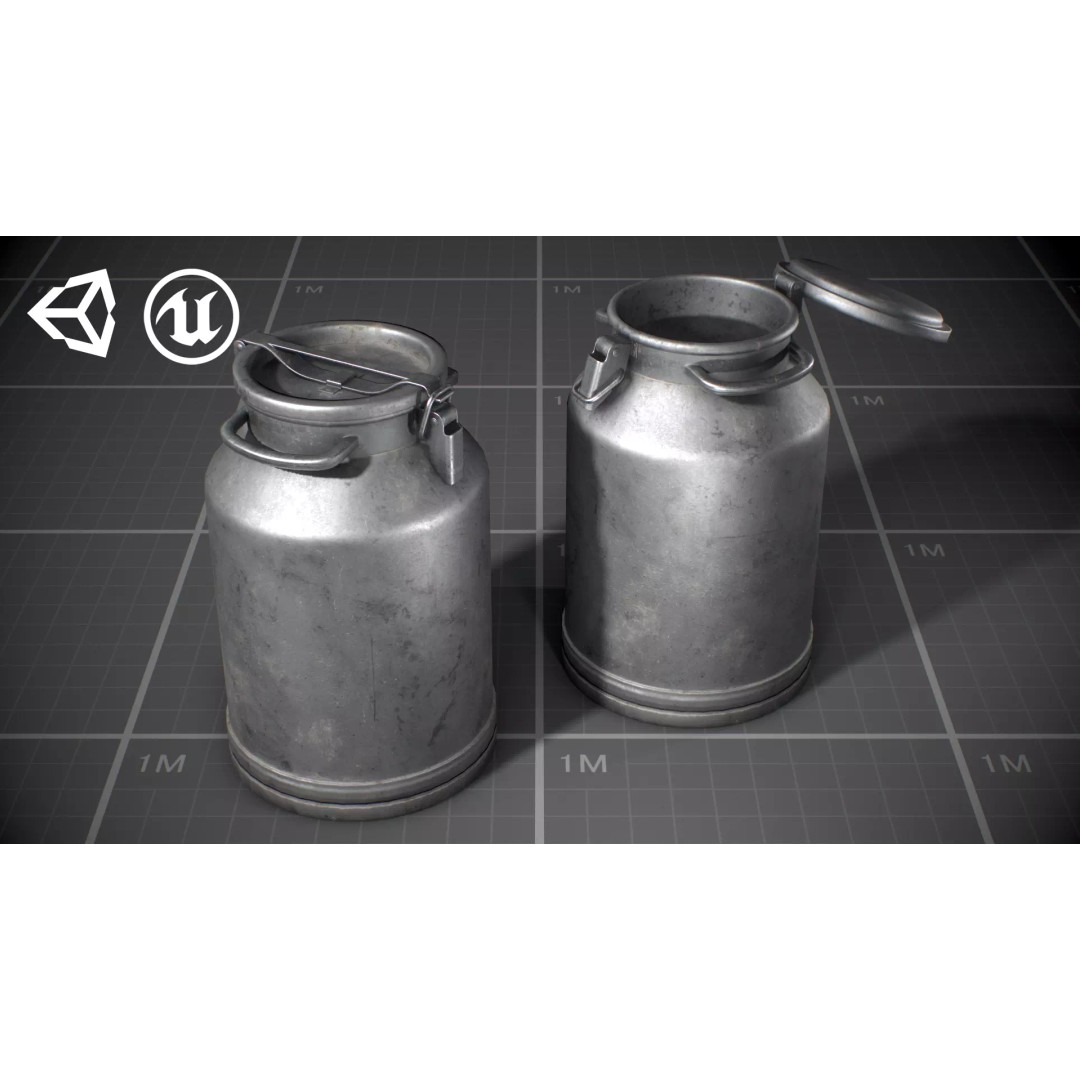 Used Soviet Aluminum Barrel 3D Model – Low Poly Game Asset, FBX - View 2