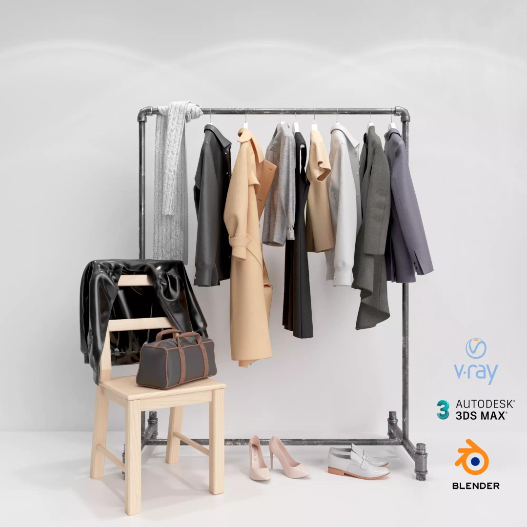 Wardrobe 3D Model – PBR Furniture Set, FBX, OBJ, Blender - View 2