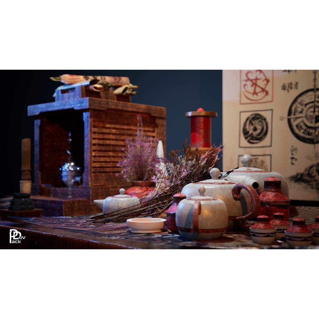 Chinese Prop Package 3D Model – Low Poly PBR Assets for Games - View 10