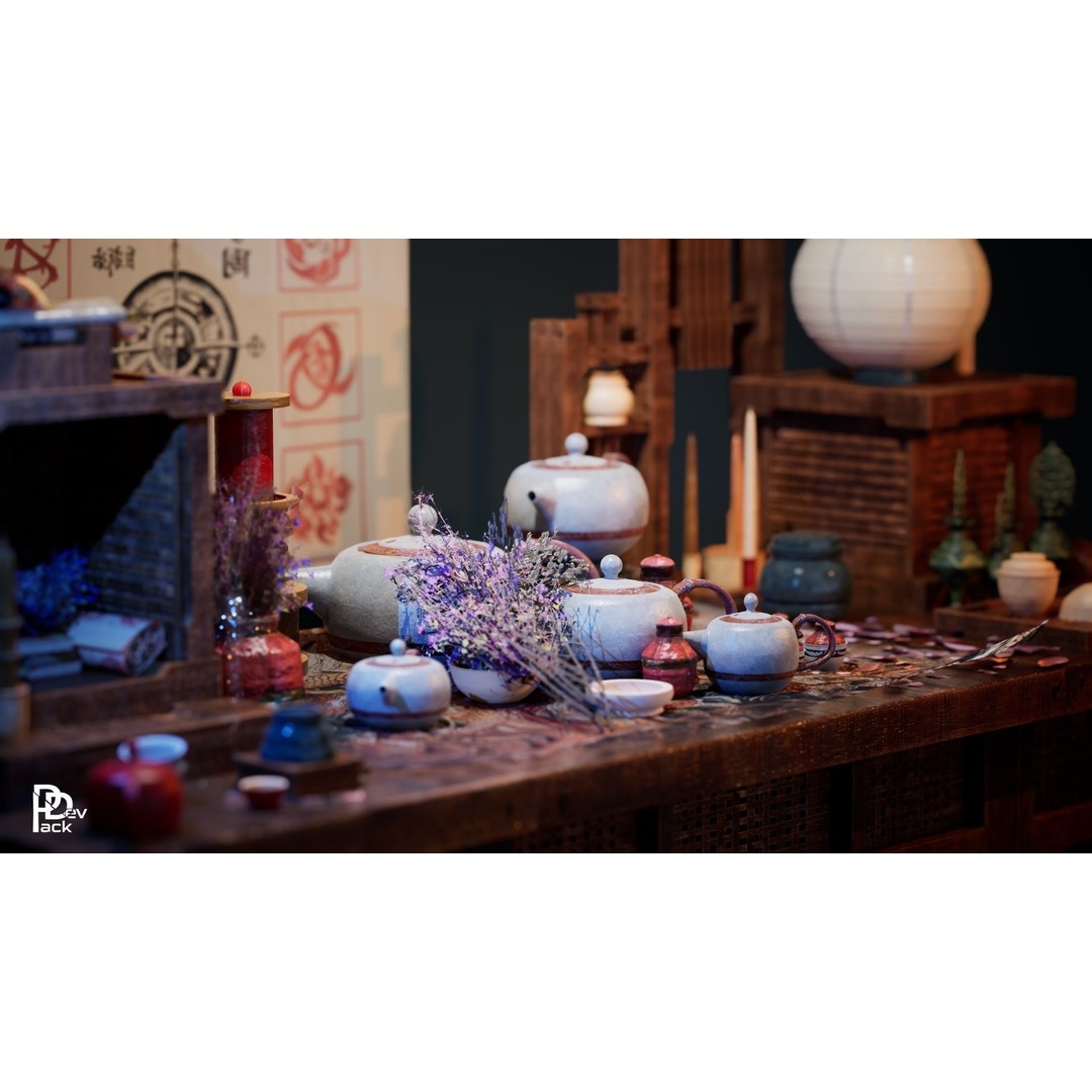 Chinese Prop Package 3D Model – Low Poly PBR Assets for Games - View 3