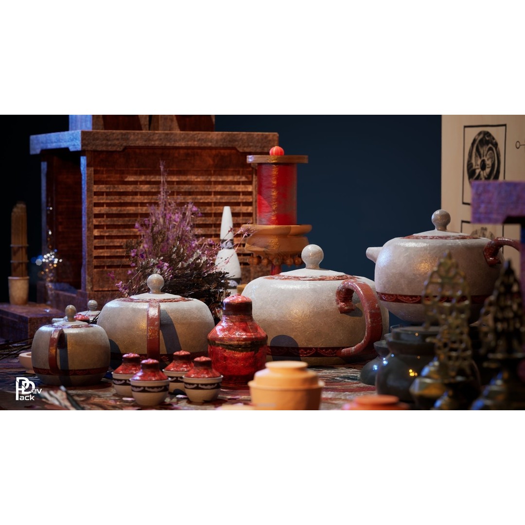 Chinese Prop Package 3D Model – Low Poly PBR Assets for Games - View 5