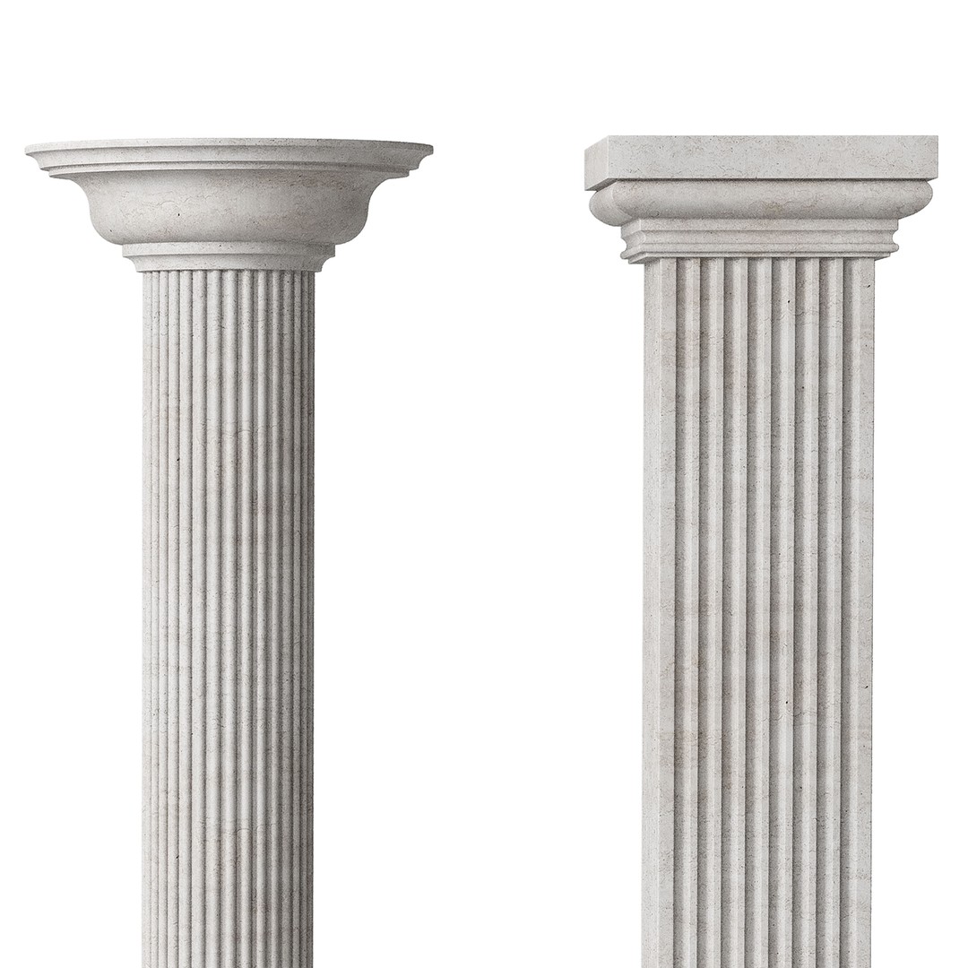 Marble Quintet Columns 3D Model – Classic Design, PBR Textures, FBX