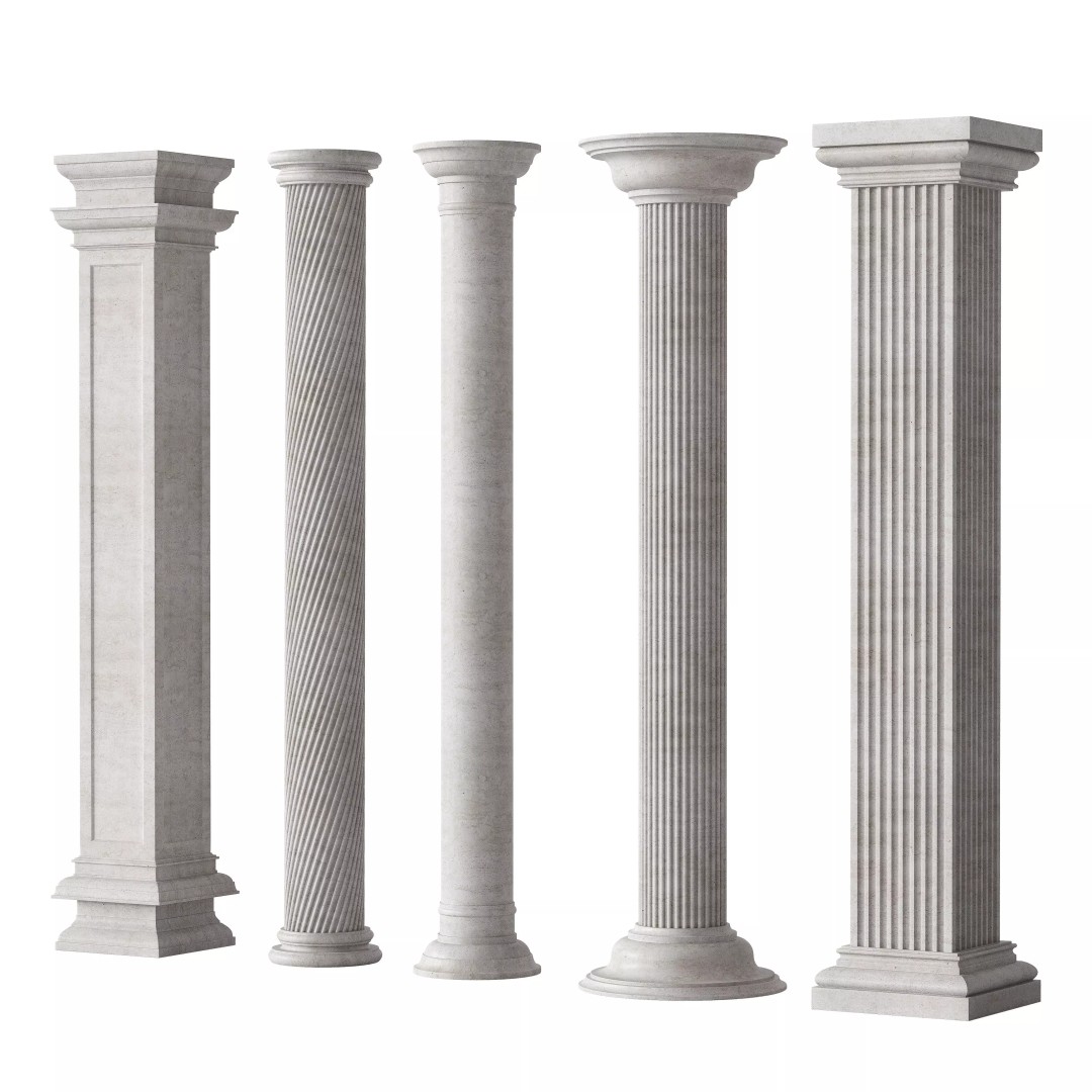 Marble Quintet Columns 3D Model – Classic Design, PBR Textures, FBX - View 2