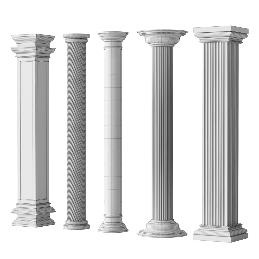 Marble Quintet Columns 3D Model – Classic Design, PBR Textures, FBX - View 5