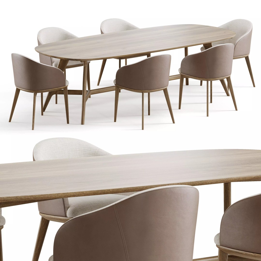 Dining Set 3D Model – Modern Furniture Set with PBR Textures, FBX - View 2